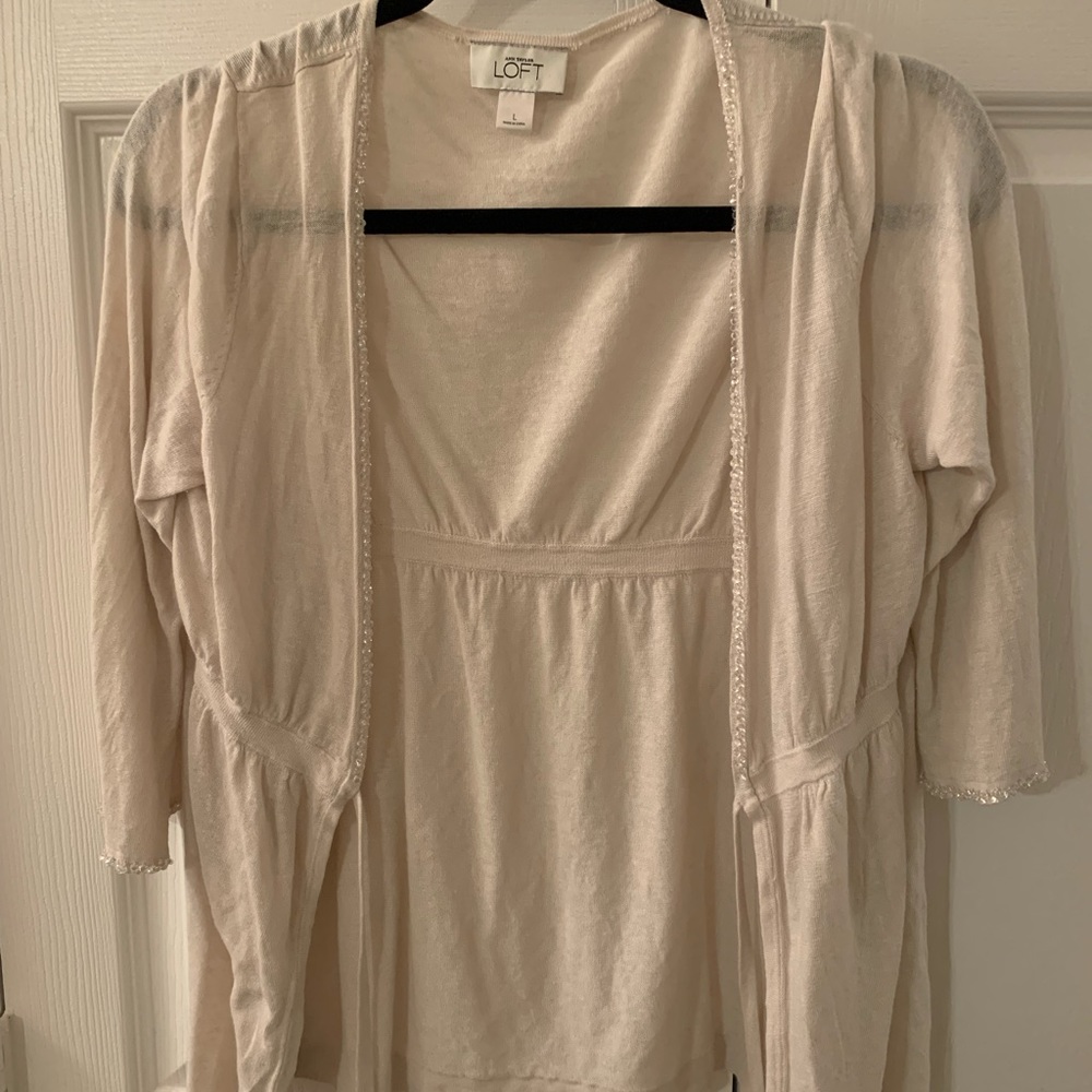 Ann Taylor LOFT cream colored beaded cardigan